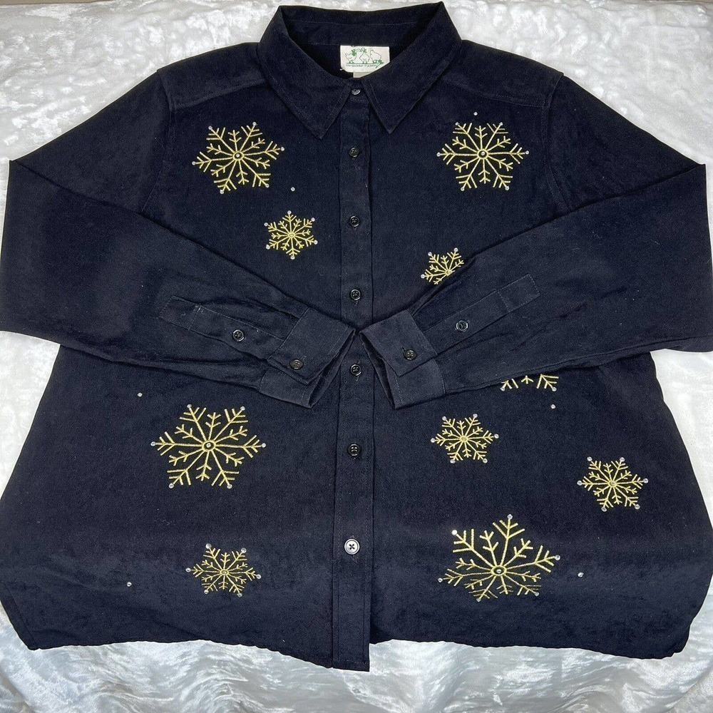 The Quacker Factory Black Button-Up Stretch Snowf… - image 8